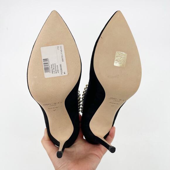 NWB Jimmy Choo Lux 100 Black Suede Gold Crystal Ankle Strap Vamp Bootie IT 41 - Picture 12 of 14